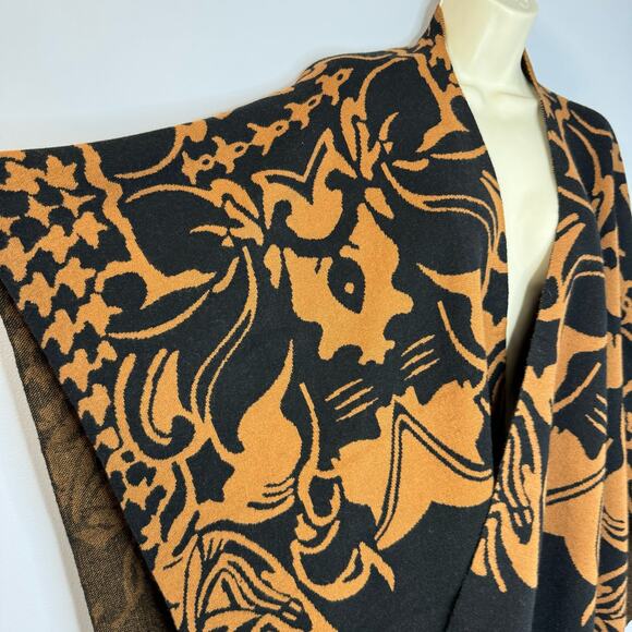 Ming Wang Knit Poncho Cape Wrap Rust Brown Black Printed Hope Wrap O/S New - Picture 4 of 15